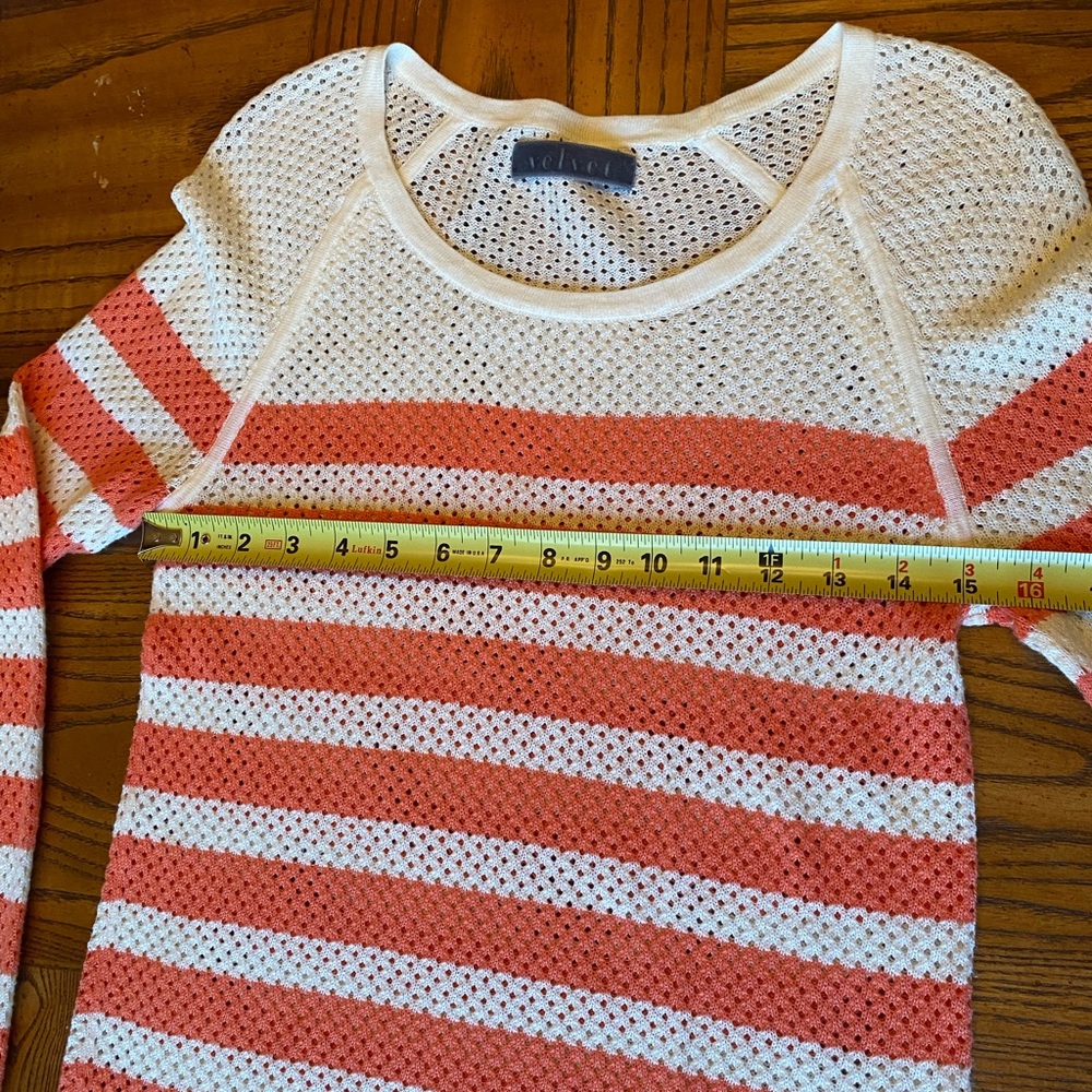 Velvet by Graham & Spencer Orange and White Silk Blend Striped Sweater - Picture 9 of 12